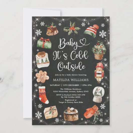 Winterkerstfeestdag Baby shower Chalkboard Kaart (Voorkant)
