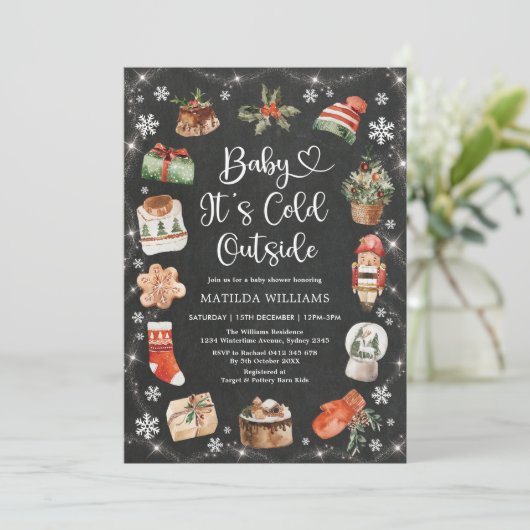 Winterkerstfeestdag Baby shower Chalkboard Kaart (Staand voorkant)