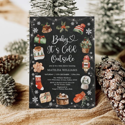Winterkerstfeestdag Baby shower Chalkboard Kaart
