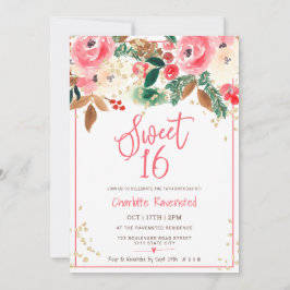 Winterkerstflorale Waterverf foto Sweet 16 Kaart