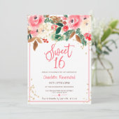 Winterkerstflorale Waterverf foto Sweet 16 Kaart (Staand voorkant)