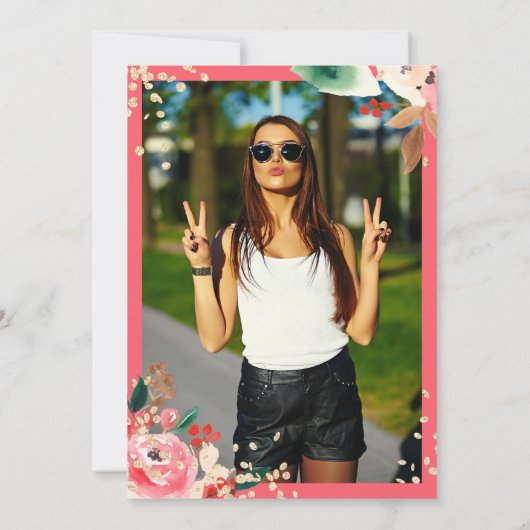 Winterkerstflorale Waterverf foto Sweet 16 Kaart (Achterkant)