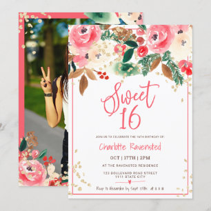 Winterkerstflorale Waterverf foto Sweet 16 Kaart