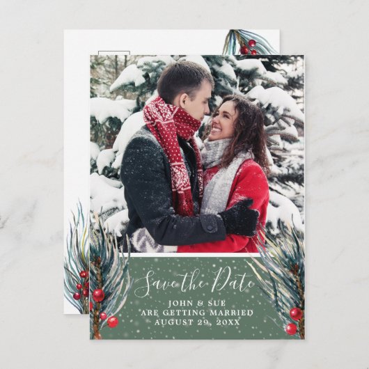Winterkerstfoto Bewaar de datum briefkaart (Voorkant / Achterkant)