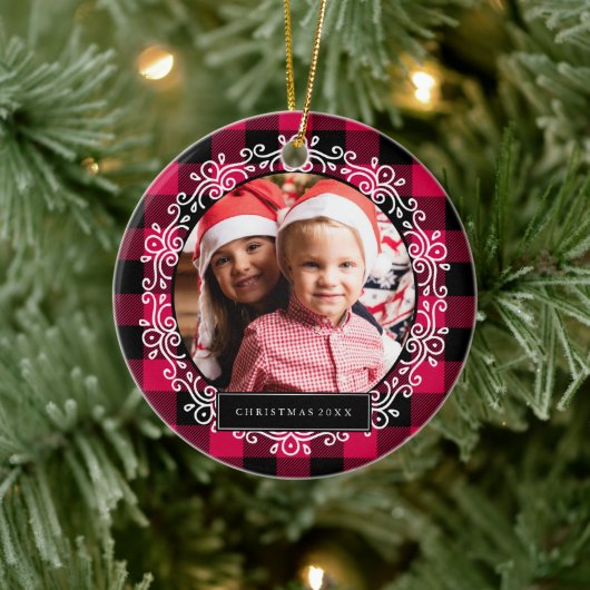 Winterkerstfoto Keramisch Ornament (Boom)