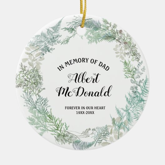 Winterkerstgroen ter nagedachtenis aan papa keramisch ornament (Voorkant)
