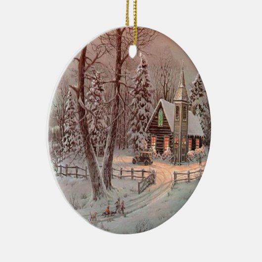 Winterkerstkerscène Keramisch Ornament (Rechts)