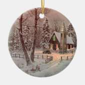 Winterkerstkerscène Keramisch Ornament (Voorkant)