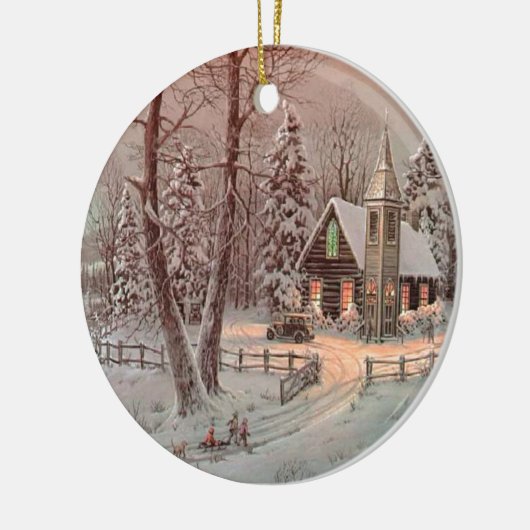 Winterkerstkerscène Keramisch Ornament (Links)