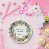 Winterkerstkoekjes, roze rozen, Evergreen Papieren Bordje (Feest)