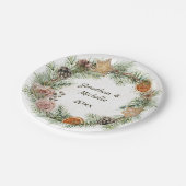 Winterkerstkoekjes, roze rozen, Evergreen Papieren Bordje (Gekanteld)