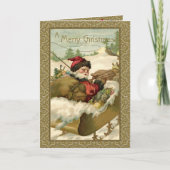 winterkerstman in Golden Sleigh Feestdagen Kaart (Voorkant)