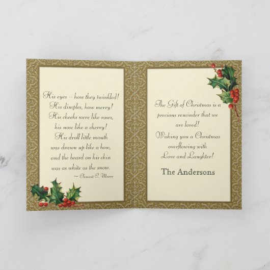  winterkerstman in Golden Sleigh Feestdagen Kaart (Binnen)