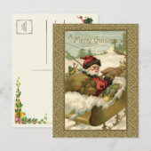  winterkerstman in Golden Sleigh Feestdagenkaart (Voorkant / Achterkant)