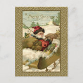  winterkerstman in Golden Sleigh Feestdagenkaart (Voorkant)