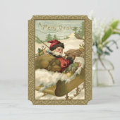  winterkerstman in Golden Sleigh Feestdagenkaart (Staand voorkant)
