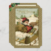  winterkerstman in Golden Sleigh Feestdagenkaart (Voorkant / Achterkant)