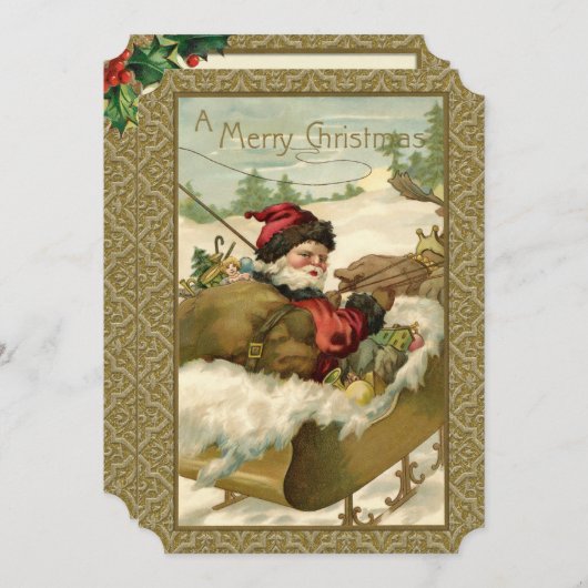  winterkerstman in Golden Sleigh Feestdagenkaart (Voorkant / Achterkant)