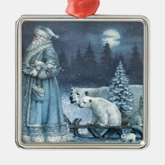  winterKerstman met poolBeren Metalen Ornament (Voorkant)
