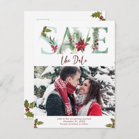 Winterkerstmis Bewaar de datum Foto briefkaart (Voorkant / Achterkant)