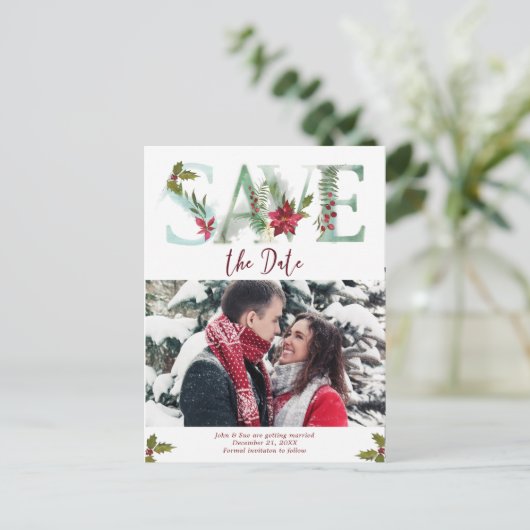 Winterkerstmis Bewaar de datum Foto briefkaart (Staand voorkant)