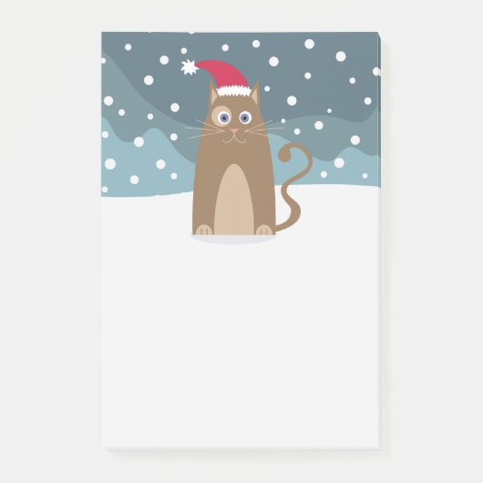 Winterkerstmis feestdagen santa hat cat'cat in sne post-it® notes (Voorkant)