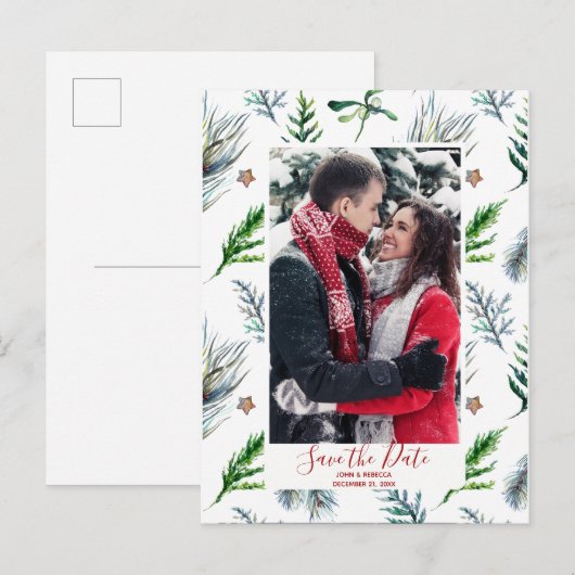 Winterkerstmis Save the Date briefkaart (Voorkant / Achterkant)