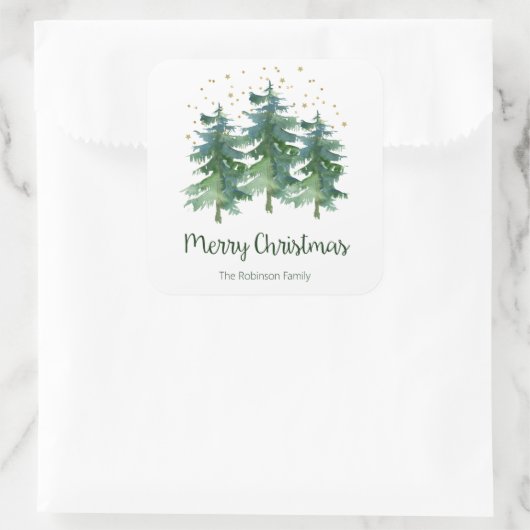 Winterkerstmis Vierkante Sticker (Tas)