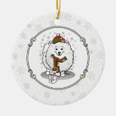 Winterkerstpommeren (wit) Dog Scarf Snow Keramisch Ornament (Voorkant)
