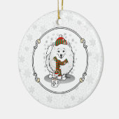 Winterkerstpommeren (wit) Dog Scarf Snow Keramisch Ornament (Links)