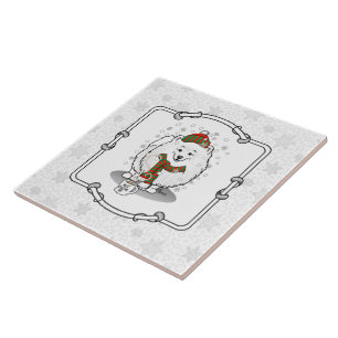 Winterkerstpommeren (wit) Dog Scarf Snow Tegeltje