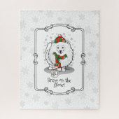 Winterkerstpommern (witte hond) legpuzzel (Verticaal)