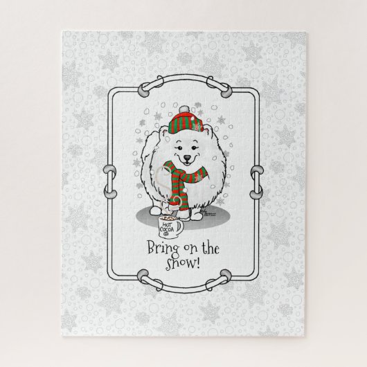 Winterkerstpommern (witte hond) legpuzzel (Verticaal)