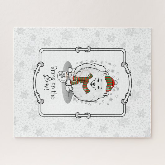 Winterkerstpommern (witte hond) legpuzzel (Horizontaal)