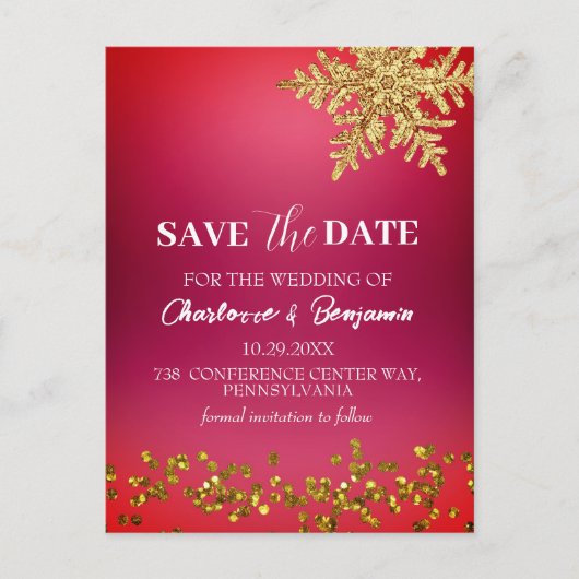 Winterkerstrood huwelijk sparen de datum briefkaart (Voorkant)