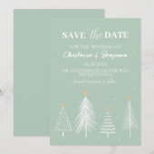 Winterkerstsage Green Save the Date Weddenschap (Voorkant / Achterkant)