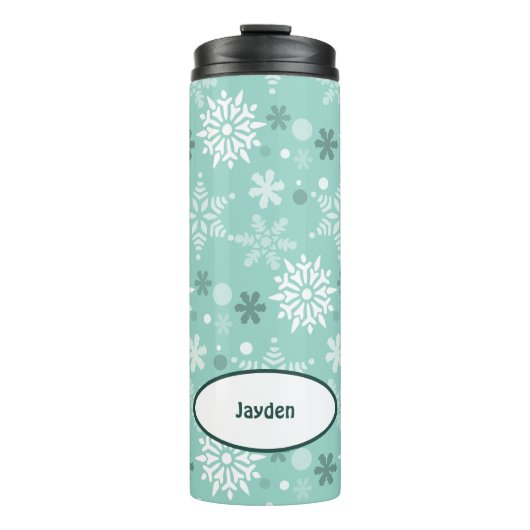 Winterkerstseizoennaam Turquoise-Blue Thermosbeker (Voorkant)