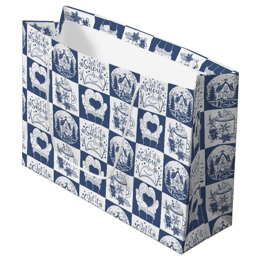 Winterkerstsneeuw Groot Cadeauzakje (Voorkant Gekanteld)