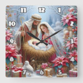 Winterkerststal, de gloed van de Heilige Familie Vierkante Klok (Voorkant)