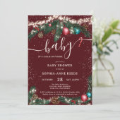 Winterkerstverlichting besneeuwd dennenbos baby sh kaart (Staand voorkant)