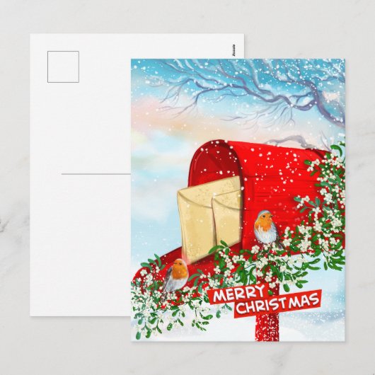 Winterkerstvogels Een rode postbus Briefkaarten (Voorkant / Achterkant)