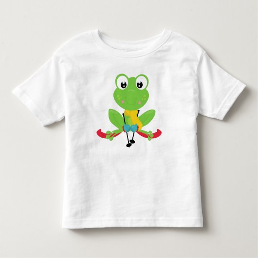 Winterkikker, kalkskikker, groene kikker, ski's, k kinder shirts (Voorkant)