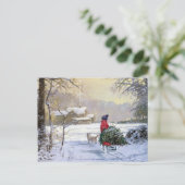  winterkind brengt de boom thuis briefkaart (Staand voorkant)