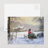  winterkind brengt de boom thuis briefkaart (Voorkant / Achterkant)