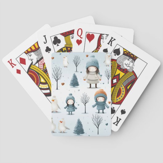 Winterkinderen spelen pokerkaarten (Achterkant)