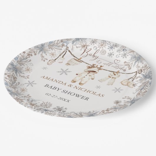 Winterkleding Baby Koud Buiten Baby shower Papieren Bordje (Gekanteld)