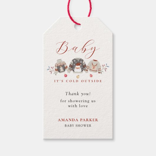 Winterkleding Kerst Baby shower Dank u Cadeaulabel (Voorkant)