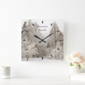 Winterklok Aangepaste winter Wonderland Wandmuur K Vierkante Klok (Huis)