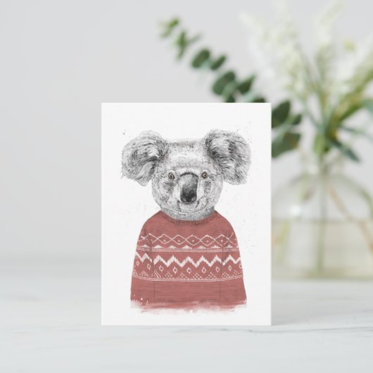 Winterkoala (rood) briefkaart (Staand voorkant)