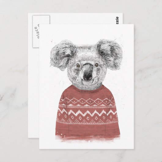 Winterkoala (rood) briefkaart (Voorkant / Achterkant)